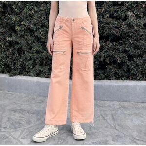 New NWT Guess Low Rise Light Orange Stretch Wide Leg Cargo Pants Women’s 30 Y2K